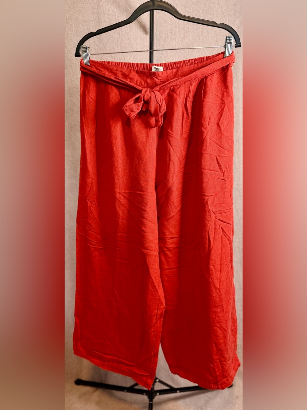 Japna Red Wide Leg Pants Size L Linen Flax Blend Tie Waist Boho